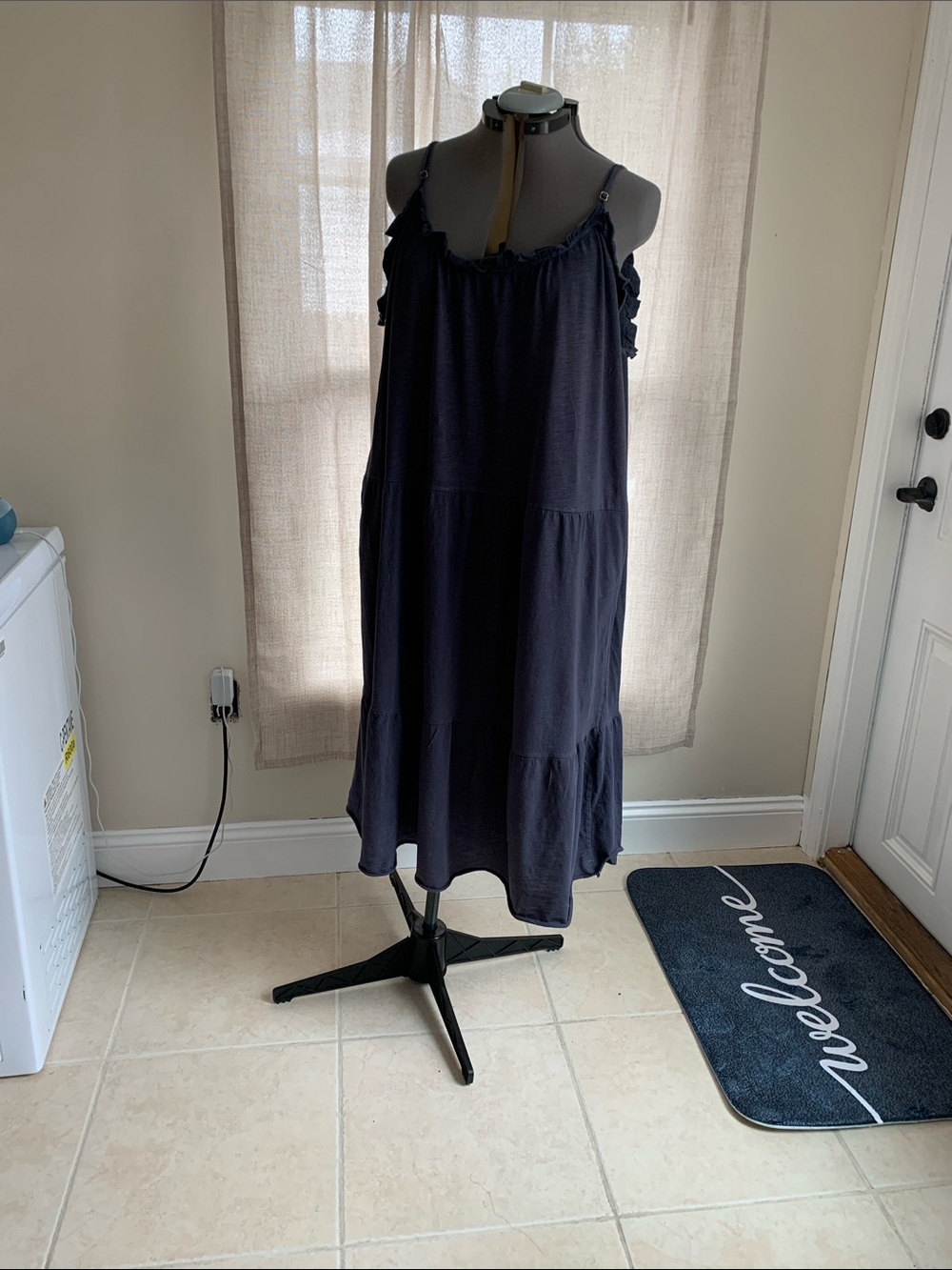 NATURAL LIFE IndigoTiered Ruffle Strap Midi Dress L/XL 💯 cotton (see pictures)